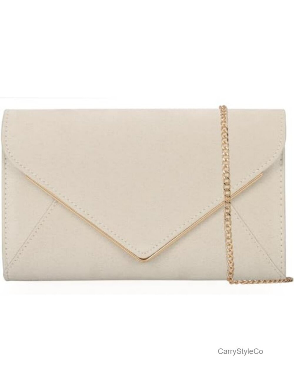 Faux Suede Foldover Clutch Evening Bag with Chain